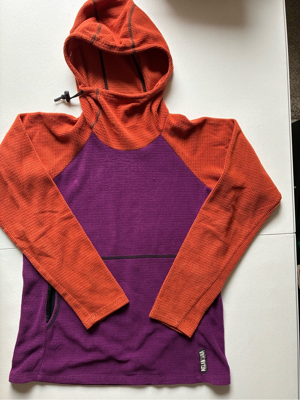 Melanzana  Women’s Small Two-tone Orange and Purple Hooded Waffle Pullover